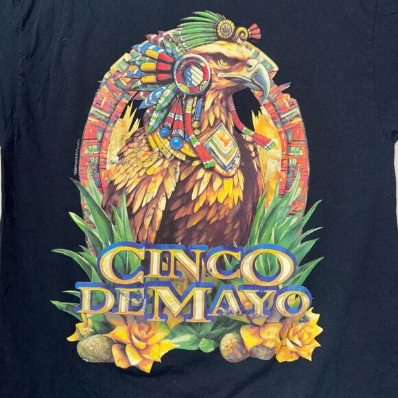 Cinco De Mayo Graphic T-Shirt Black Mens M Mexican Tee Aztec Parrot Bird Festive - Picture 3 of 6
